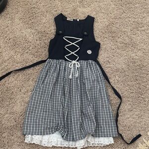 Navy and White Plaid Dirndl with Lace Detail size 152